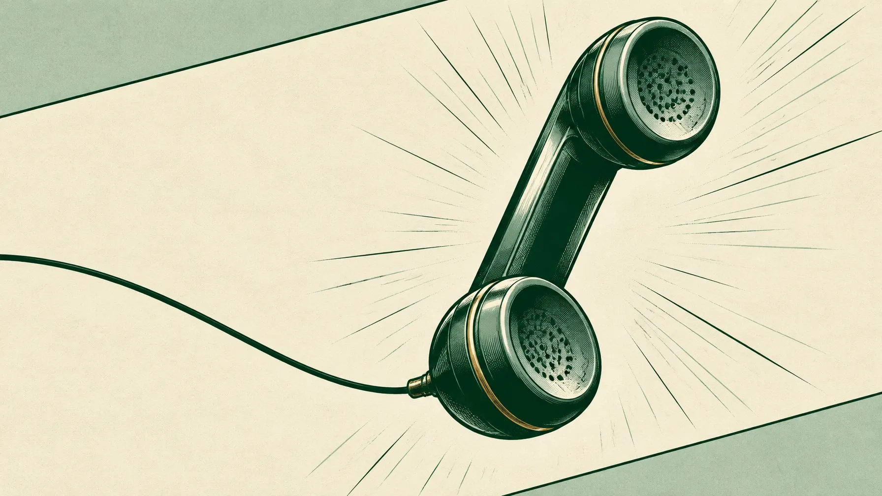 An ink-drawn telephone handset with a single line running into it, representing one number for patients to call